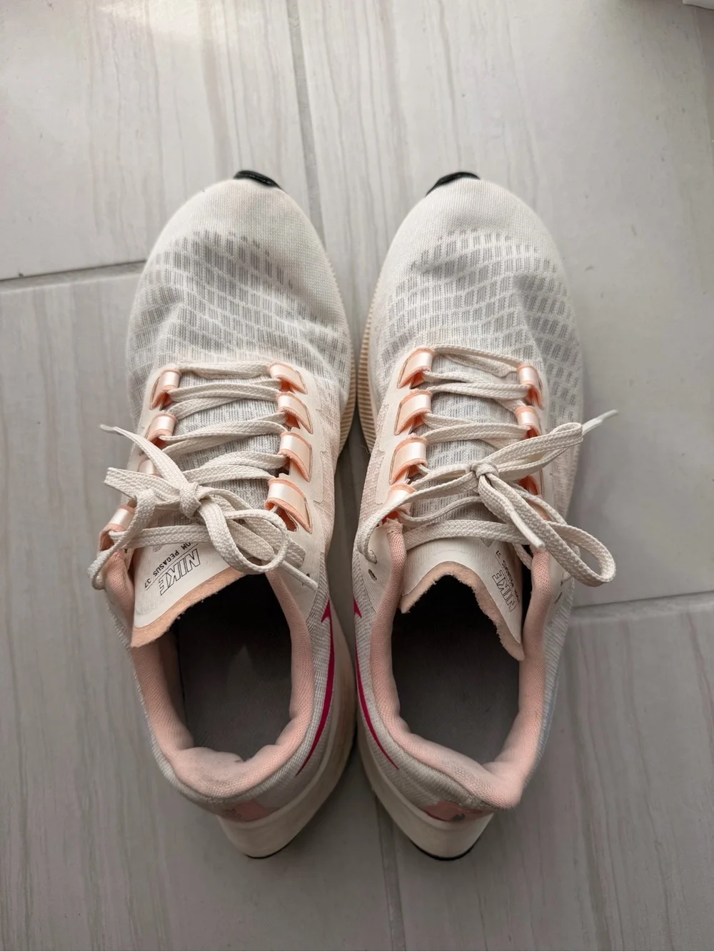 Nike Women’s Pegasus 38 Athletic Shoes in Light Pink with Hot Pink Swoosh